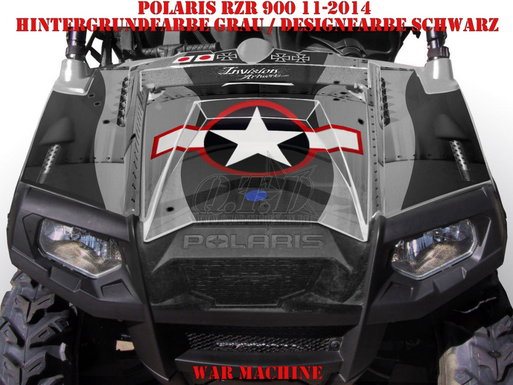 War Machine Hintergrund = Schwarz, Designfarbe = Grau für Polaris RZR 900XP - 2011-2014